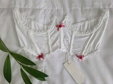 For Love Lemons Violetta Underbust Corset Medium M White Eyelet Gingham Bows