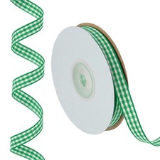 25 Yards x 0.4" Plaid Ribbon, Green Gingham Ribbon Wrapping