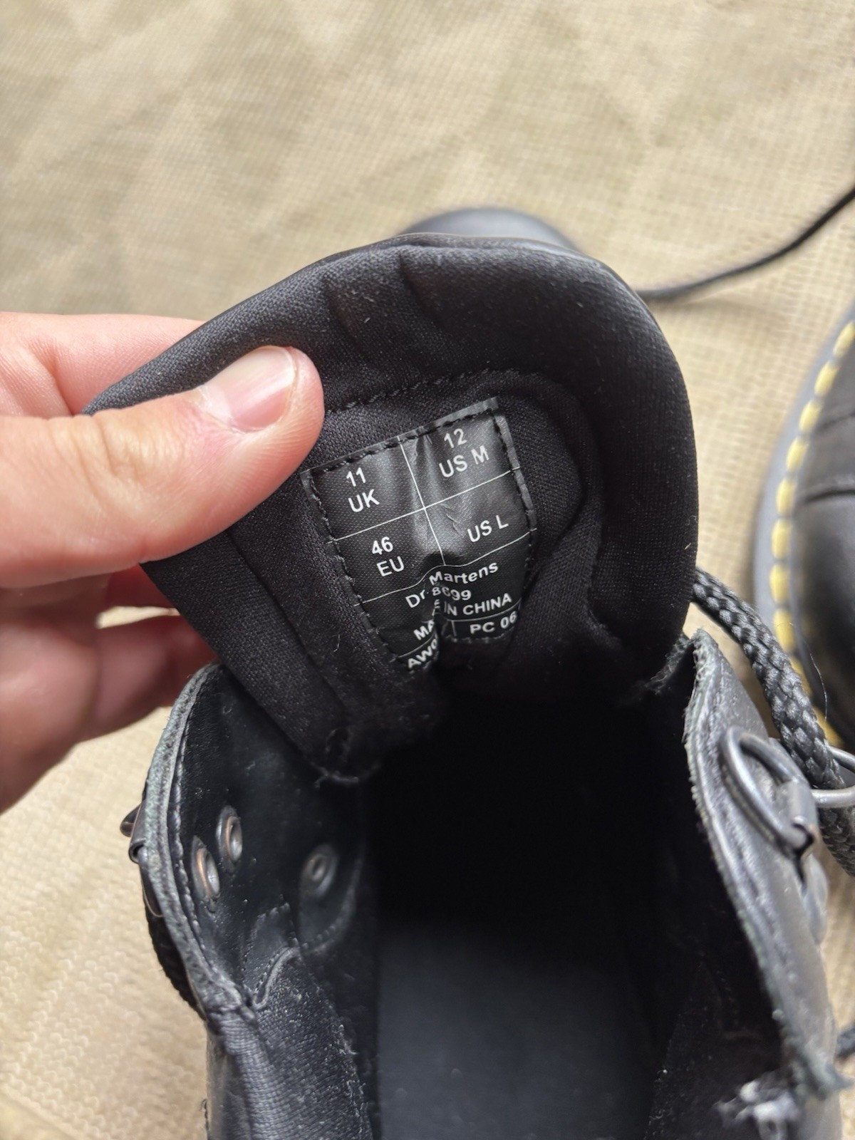 Dr. Martens 8699 Shoes Men's 12 Black Leather Round Toe Lace Up Bex Sole Boots