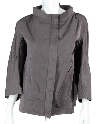 JIL SANDER 2013 Graphite Gray Poly-Silk Techno Relaxed Fit Zip-Front Jacket 36