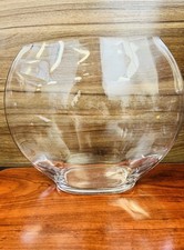 Flat Oval Bubble Vase Clear Glass Elliptical Fishbowl Shape Thick Glass