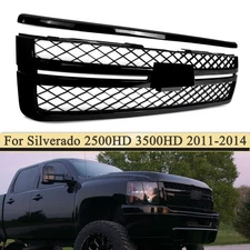 Front Grille w/ Gloss Black Hood Molding LT Style For 2011-2014 Silverado 2500HD