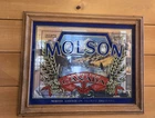 Vintage Molson Canadian Beer Wooden Framed Mirror Bar Sign - Rare. 1980s