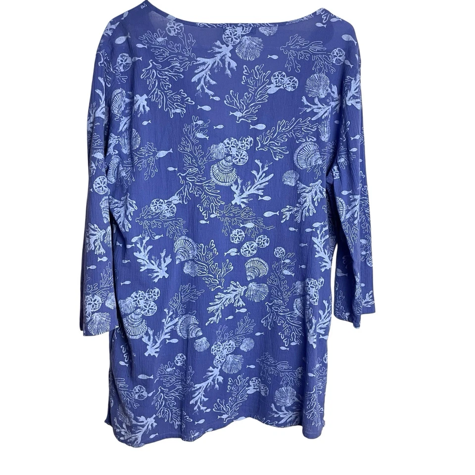 Camisa túnica Fresh Produce para mujer L azul coral conchas marinas dólares de arena hecha en EE. UU. Foto 2 de 4