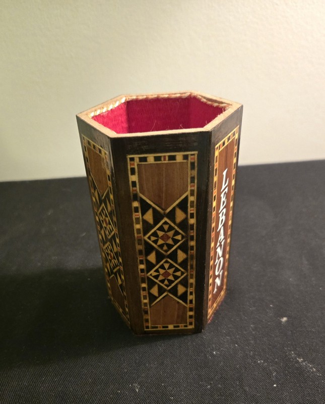 Vintage Wooden Marquetry Pen Holder