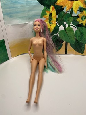 NUDE BARBIE RAINBOW Leopard Shaved Head Changes Color When Wet. Has Earrings.