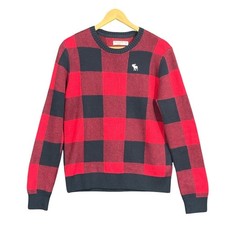 Abercrombie Kids Sweater 15/16 Buffalo Plaid Crewneck Moose Holiday Cabincore