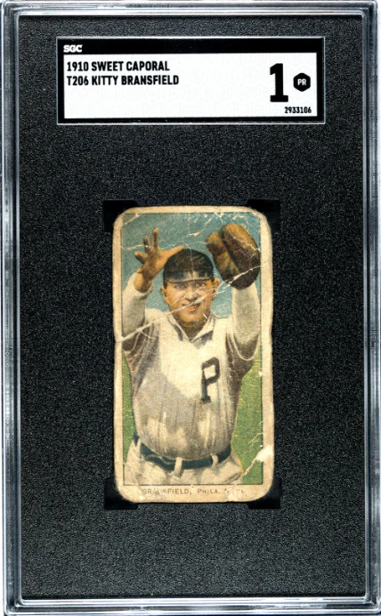 1909 T206 KITTY BRANSFIELD POOR SWEET CAPORAL 350 SGC 1 PHILADELPHIA PHILLIES