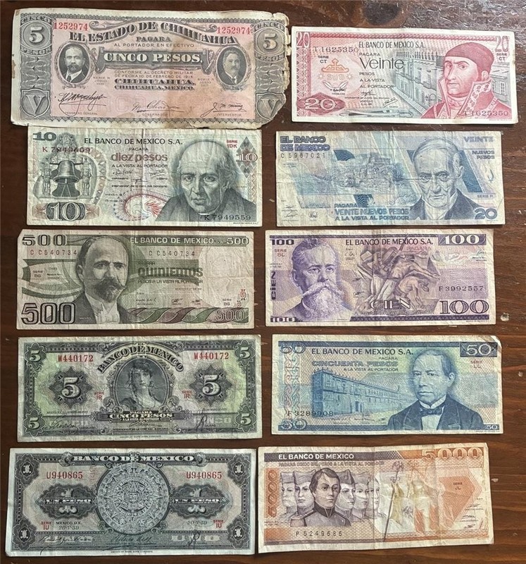 MEXICO  LOT OF 10 DIFFERENT BANKNOTES