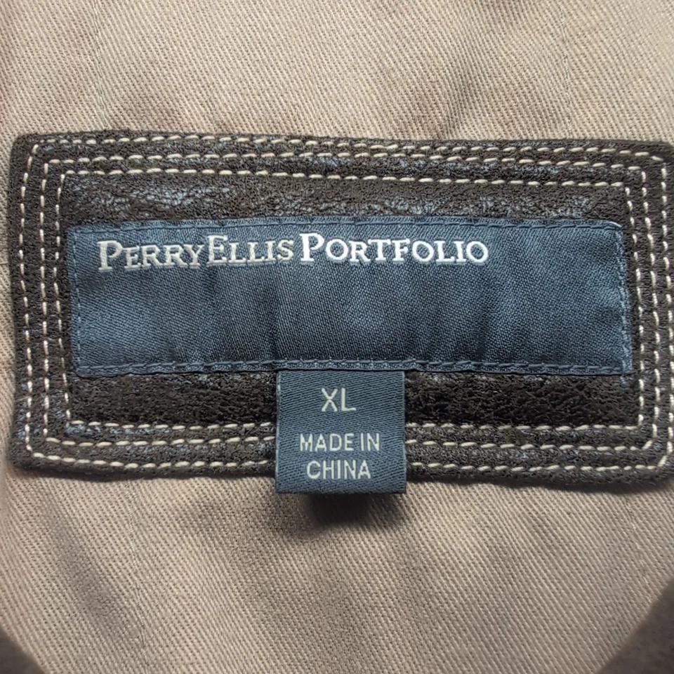 Perry Ellis Portfolio Mens XL Brown Bomber Jacket Faux Suede Cotton Blend Liner - Image 3 of 4