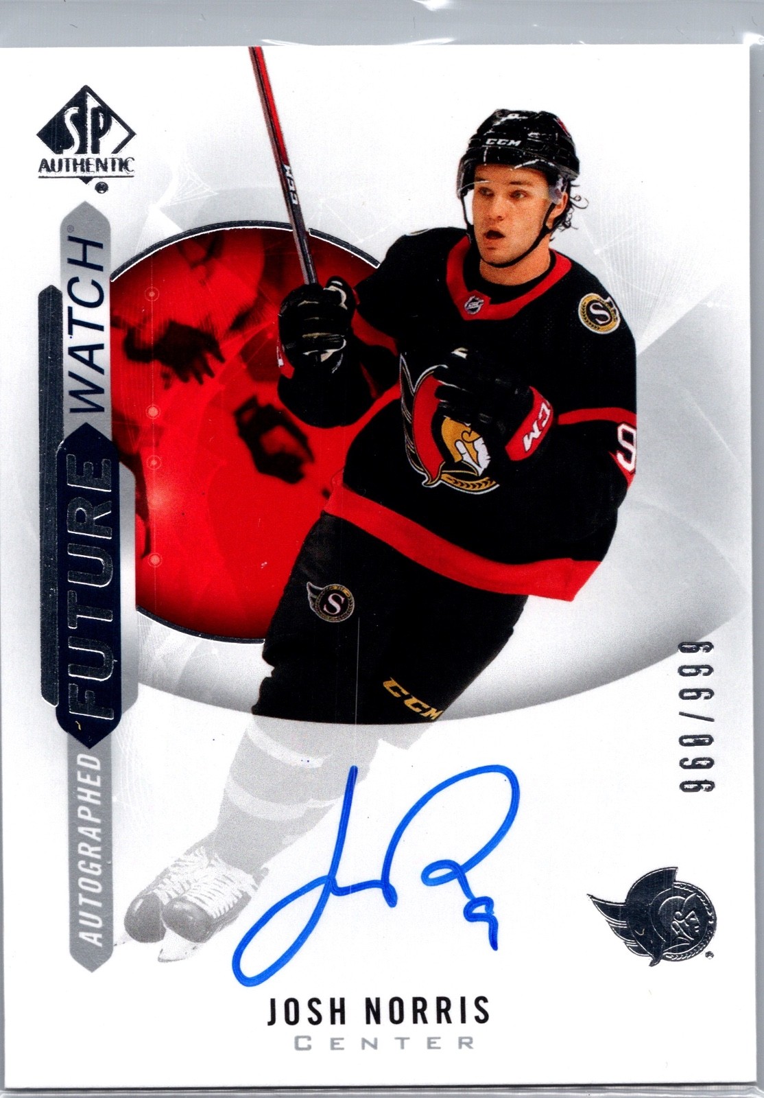 2020-21 SP Authentic Future Watch Auto Josh Norris /999 #162 Ottawa Senators