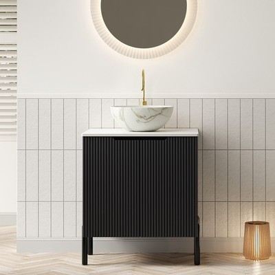 24'' Bathroom Vanity with Sink Carrara White Sintered Stone Top Black Cabinet