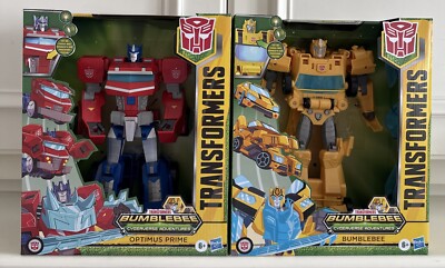 Two Transformers Bumblebee & Optimus Prime Cyberverse Adventures Dinobots Unite