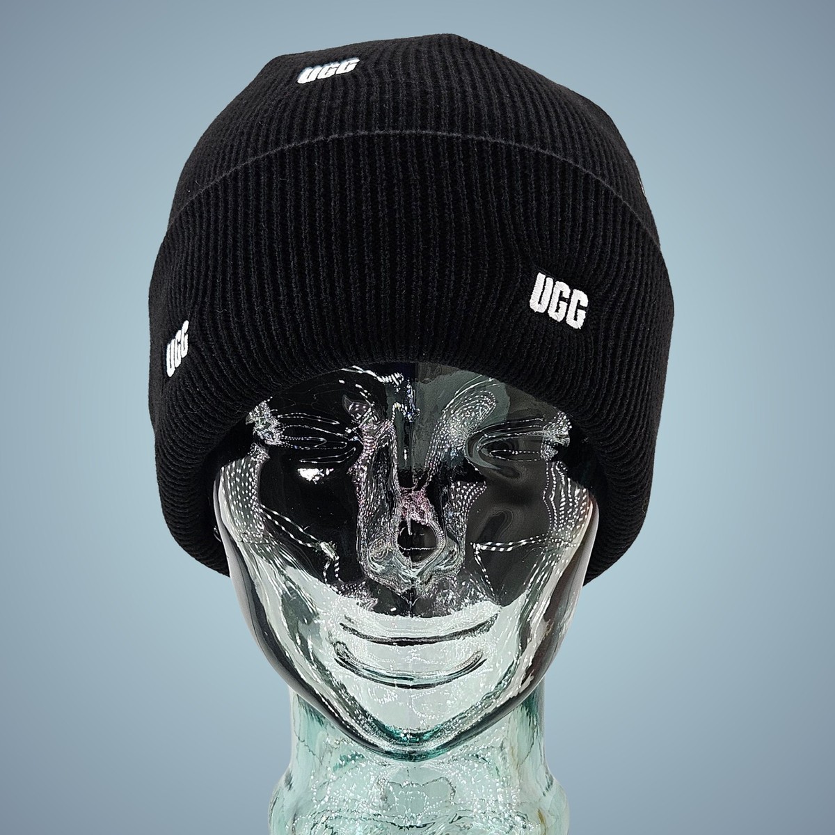 Ugg Hat Beanie Black Wool Blend Cuffed Scatter Logo  display picture 2