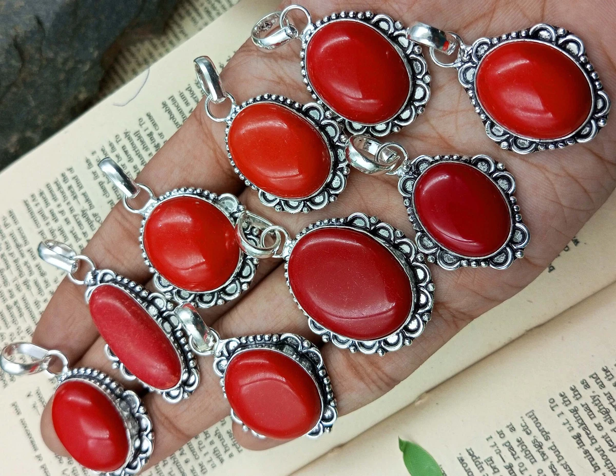 Red Coral Gemstone Wholesale Lot Pendant 925 Sterling Silver