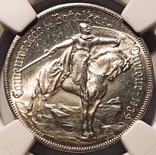 NGC MS64 - Portugal 10 escudos 1928 COMMEMORATIVE coin (Ourique Battle; SILVER!)