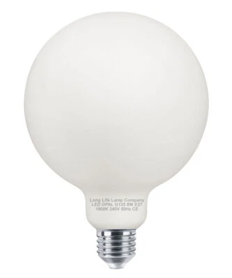 LONG LIFE LAMP COMPANY 8w Decorative LED Opal G125 Globe Light Bulb E27 Edison Screw Vintage Warm White