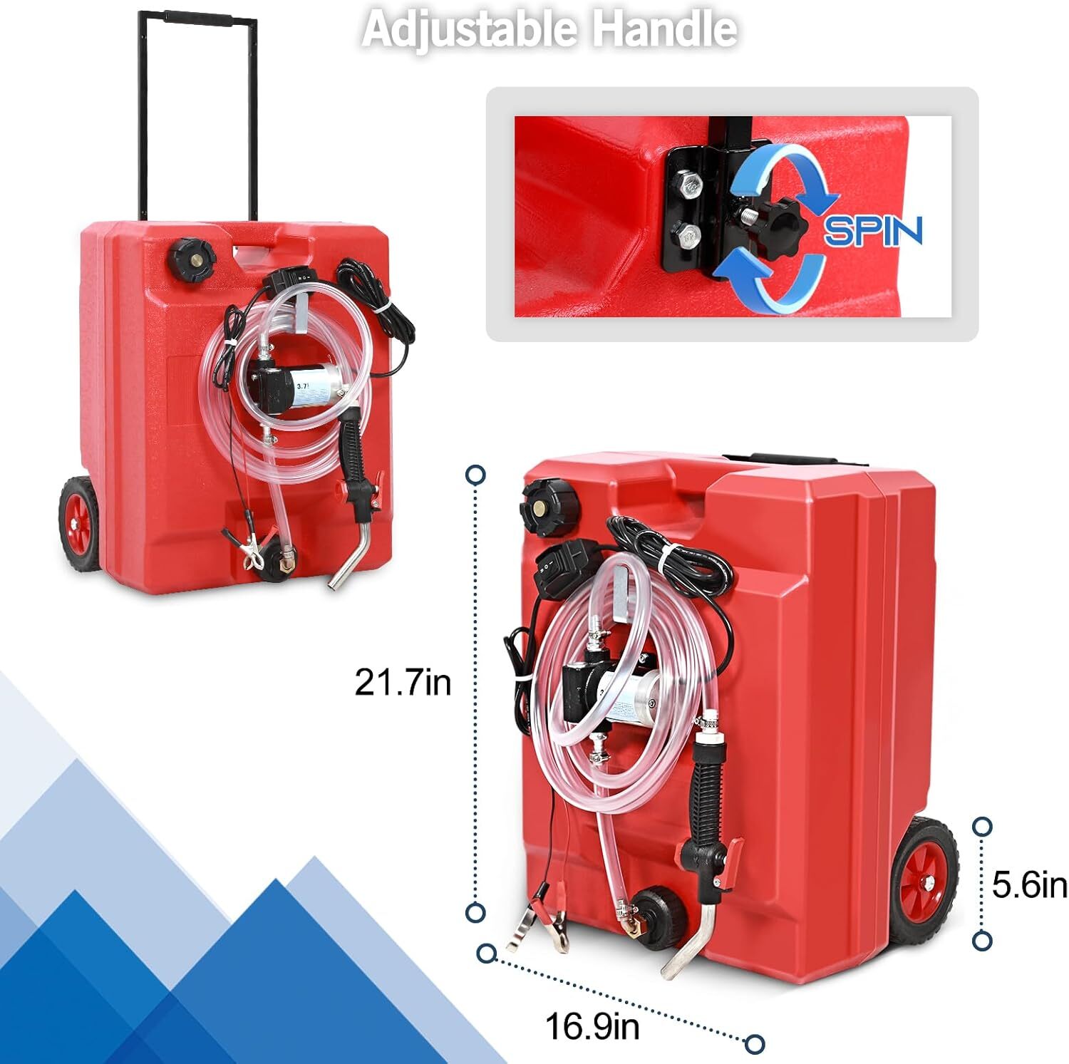 Portable Fuel Caddy Tank Red w/ 12V DC Electric Fuel Oil Transfer Pump 13 Gallon
