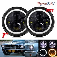 Pair 7 Round Led Headlights Halo Drl Angel Eyes For Ford Mustang 1965-1978