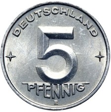 Deutschland DDR - M&uuml;nze - 5 Pfennig 1952 E - Muldenh&uuml;tten - Stempelglanz UNC