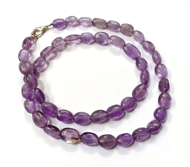 A ++ красивый аметист гладкий овальной формы драгоценных камней бисером унисекс ожерелья 18'' - Изображение 3 из 4