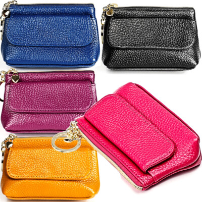 Women Mini Leather Purse Coin Card Key Ring Wallet Pouch Zipper Small Change Bag