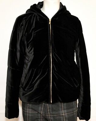  Ralph Lauren Black Quilted VelveT Full Zip Bomber Jacket sz S