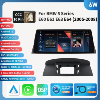 For BMW E60 E61  CCC 10.25'' Android 13 Car Stereo CarPlay GPS Navi USB  6+64GB