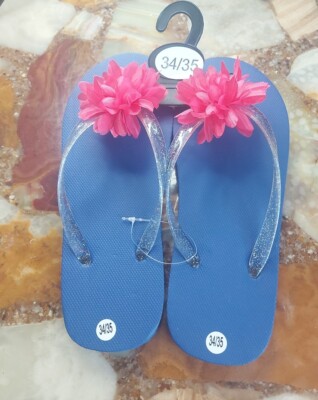 Kinder Zehensandalen Blau Glitzer Mit Blumen  Flip Flop Sandalen Gr.34/35 Top  