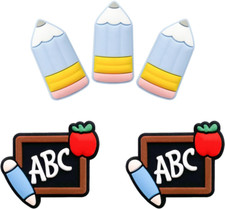 Focal Silicone Beads - 5Pcs Teacher Chalkboard Shapes Charms, Colorful Cartoon C