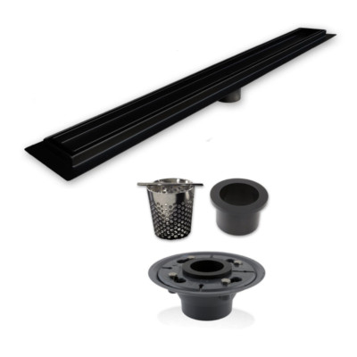 Black Tile Insert Linear Drain With Hair Trap & ABS Drain Base