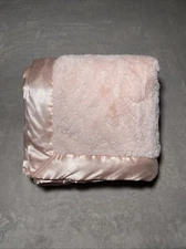 Cloud Island Pink Plush Reversible Baby Blanket Faux Fur Satin Trim Soft 30"x40"