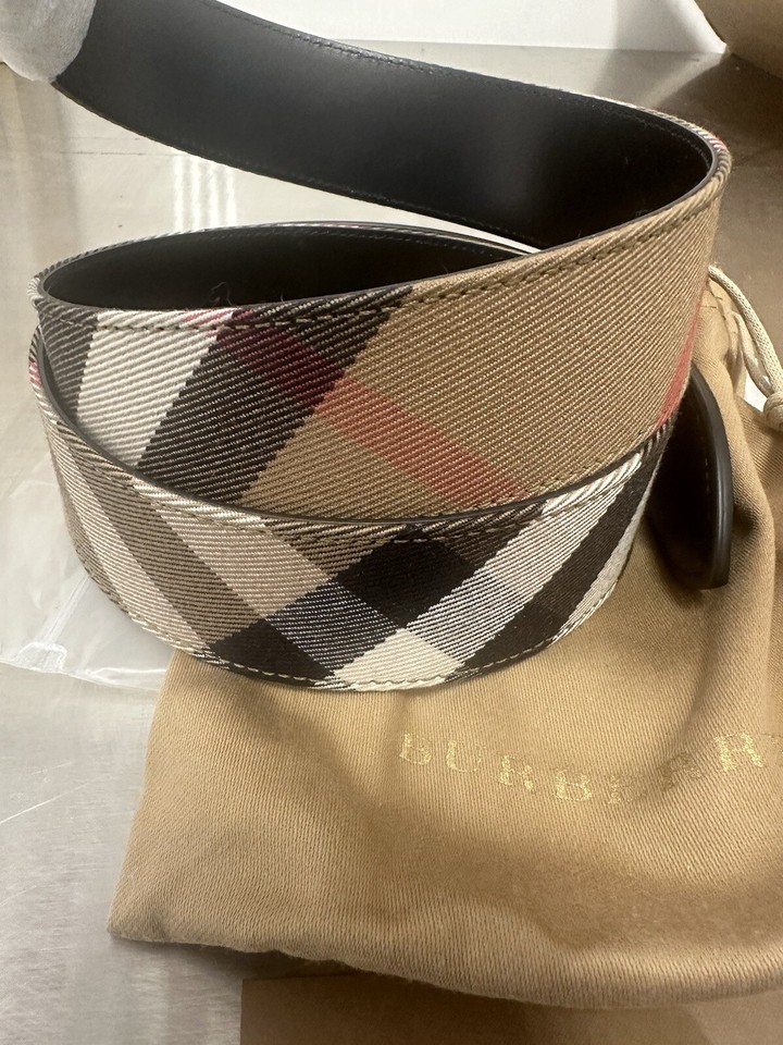 BURBERRY Men's Grainy Leather House Check Belt 44/110 Brass buckle