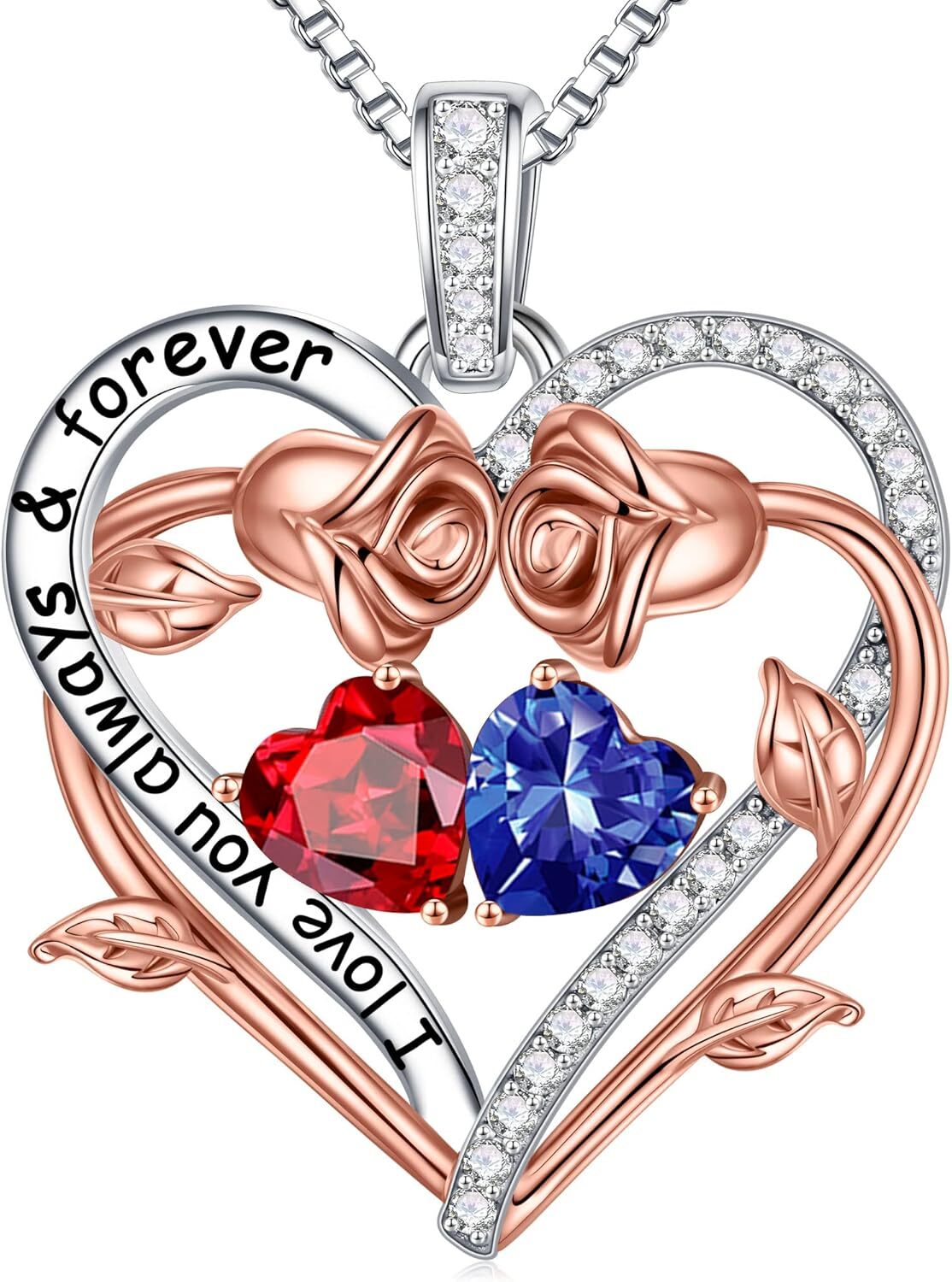 Heart Double Birthstone Necklace Gifts Wife Women Birthstone Jewelry Gemstone