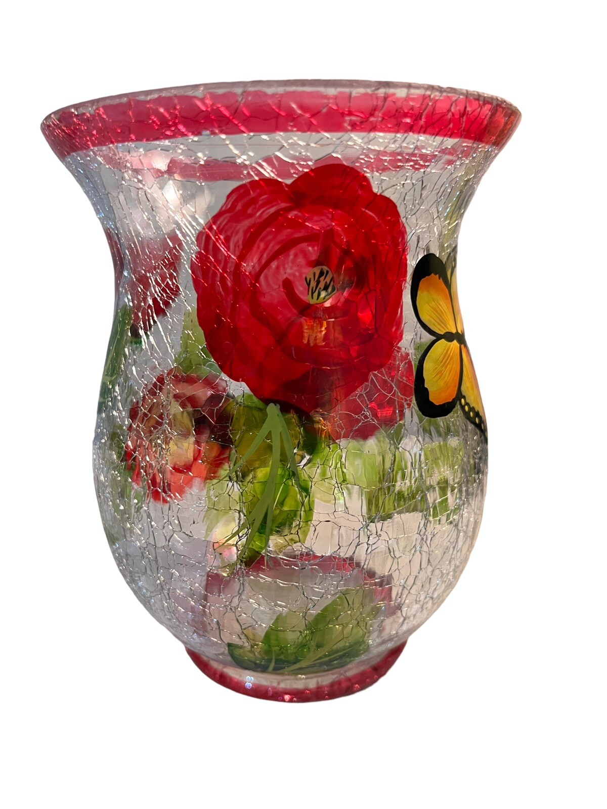 Yankee Candle Crackle Glass Candle Holder Vase Roses Butterflies Spring Floral eBay