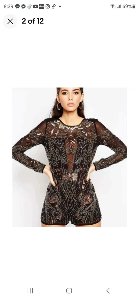  Mameluco de lentejuelas dorado y negro talla 14 de ASOS nuevo con etiquetas Foto 3 de 4