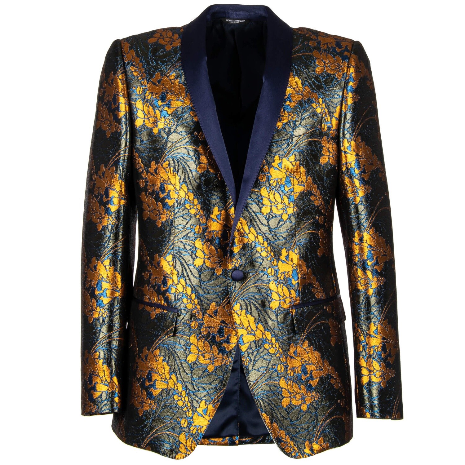 DOLCE & GABBANA Floral Shiny Tuxedo Blazer Jacket MARTINI Blue Bronze 09743