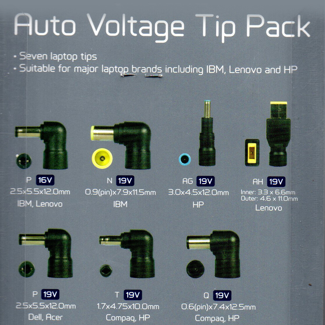 Maplin Auto Voltage Tip Pack N28EF (Seven Laptop Tips) IBM Lenovo HP