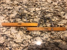 Vintage 1950s Set of 2 The Setwell Wooden Pant Skirt Roller Clamp Hangers