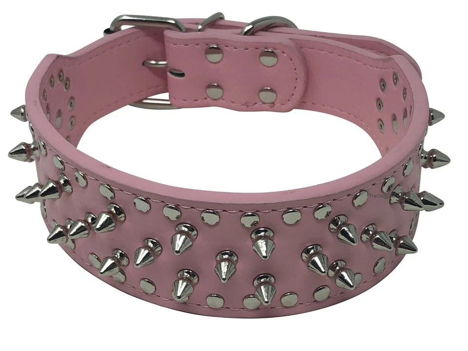 Dog Collar Studded Spikes Rivet Adjustable Faux Leather   2" wide  S M L XL - Image 4 of 4
