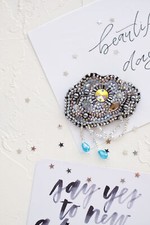 DIY Jewelry Make Beading Kit Pin Silver Brooch Bead Embroidery Needlepoint