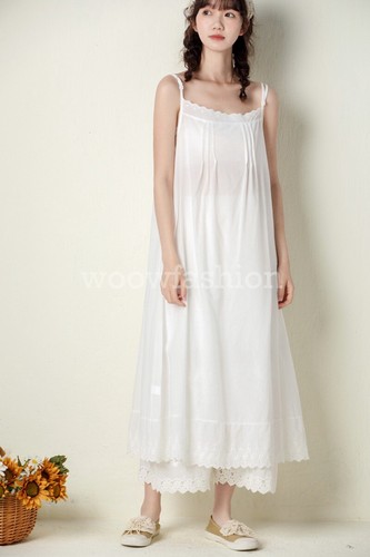 Damen Camisole Kleid mit durchgehendem Schlupf 100 % Baumwolle quadratischer Ausschnitt Nachtwäsche Negligee Rock - Bild 5 von 27