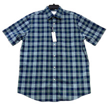 Roundtree Yorke Gold Label Non-Iron Short Sleeve Shirt M Navy Plaid NWT 69 New
