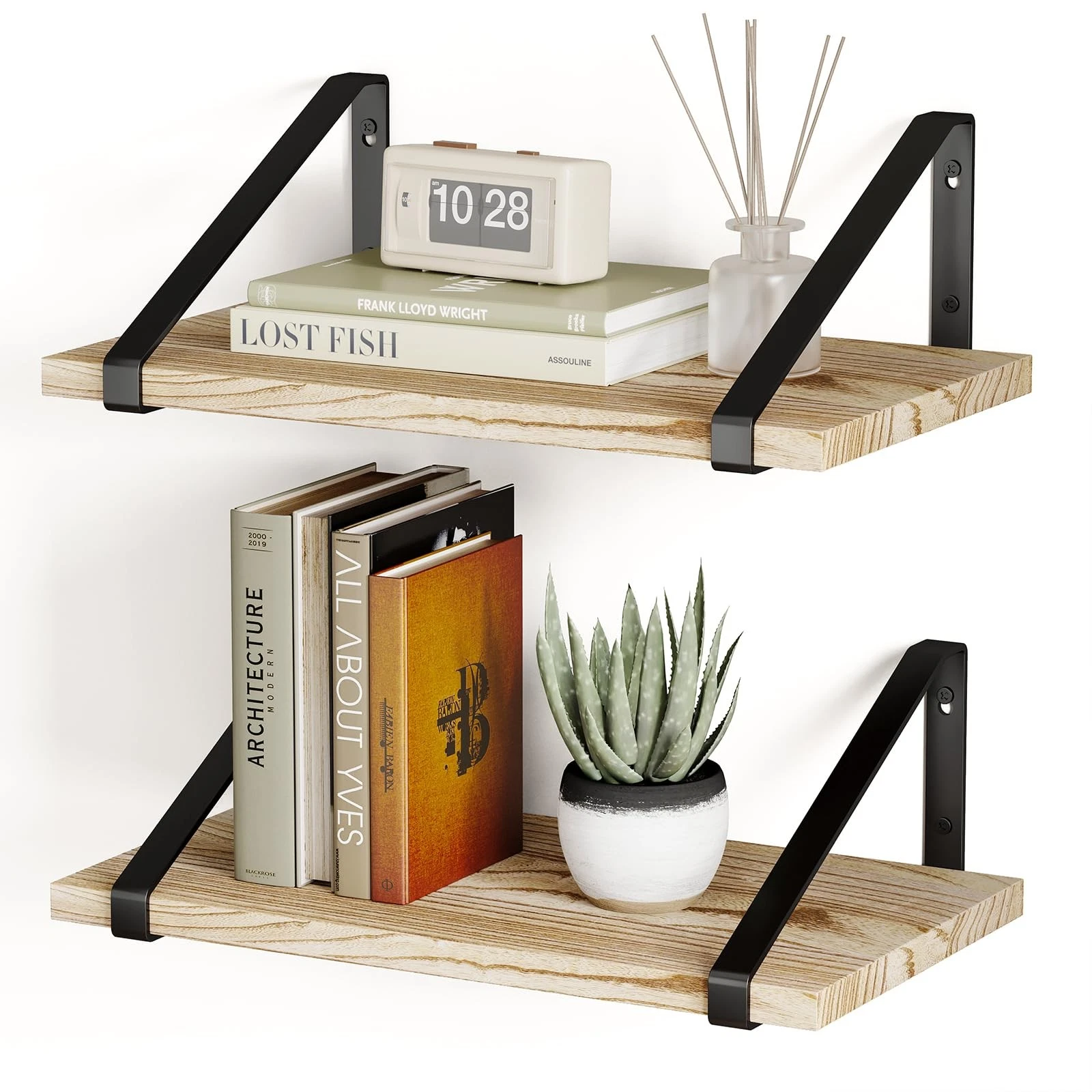 12 Inch Deep Floating Shelves Rustic Wood Large Wall Mounted Shelves for Deco...