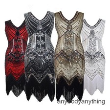 1920s Flapper V-neck Charleston Sequins Beaded Fringe Fancy Dress Vintage Skirts