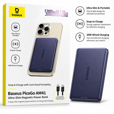 Baseus Picogo Power Bank, 0.3'' Ultra Slim 5000mAh MagSafe 5000mAh, Space Grey 
