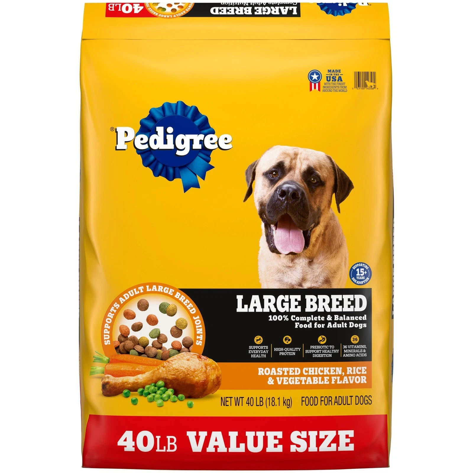 Large Breed Dry Dog Food Roasted Chicken Rice & Vegetable Flavor 40 lb. Bag