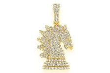 Knight Chess Piece Pendant 2.50CT Round Lab Created Diamond 14K Yellow Gold FN