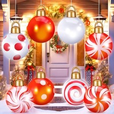 8 Pcs 12 Inches Light Up Inflatable Christmas Balls Large Inflatable