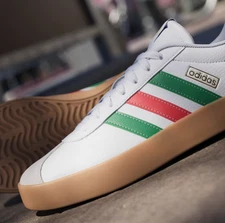 ADIDAS VL COURT 3.0 SIZE  9~13 WHITE/GREEN/RED/GUM RASTA MEN'S SKATE SHOES